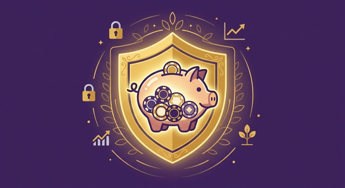 Bankroll Management: Ein Schutzschild mit Poker-Chips symbolisiert verantwortungsvolles Spielen